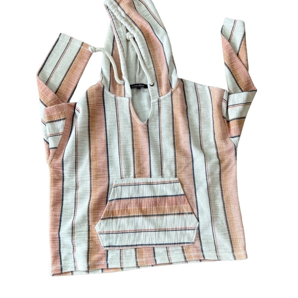 Ocean Drive Hoodie Womens M Beach Stripes Terry Pullover